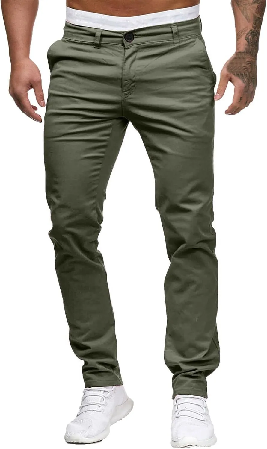 Chinos Pants Men Slim Fit Stretch Dress Pants Flat Front Sweat Pant Slacks Tapered Straight Fit Travel Pants Trousers