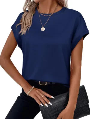 Cicy Bell Womens Summer Cap Sleeve T-Shirts Casual Loose Fit Tunic Tops Crew Neck Tee Shirts