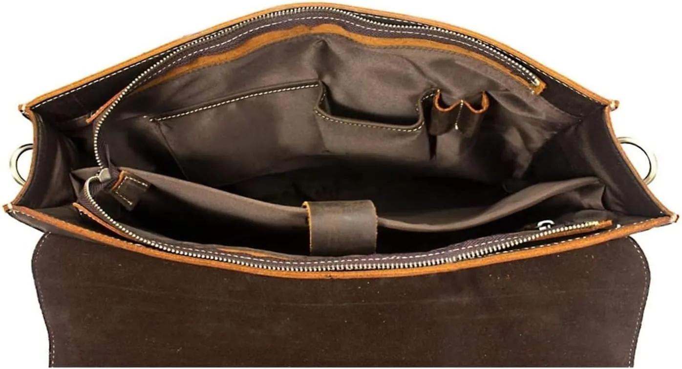 Classic Vintage Messenger Handbag, Leather Briefcase Large Satchel Shoulder Bag Vintage