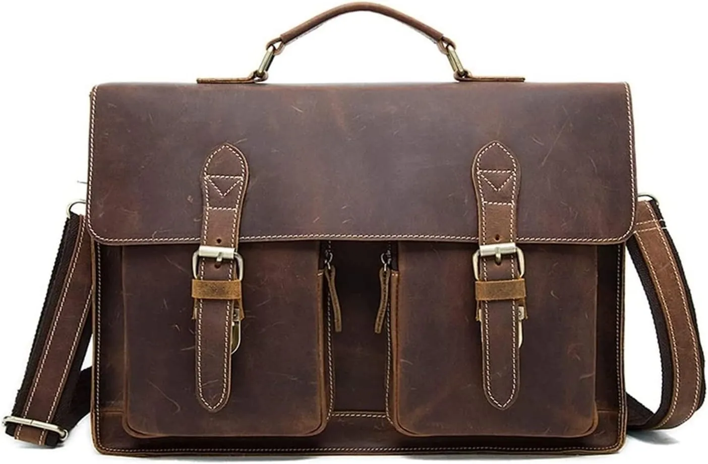 Classic Vintage Messenger Handbag, Leather Briefcase Large Satchel Shoulder Bag Vintage