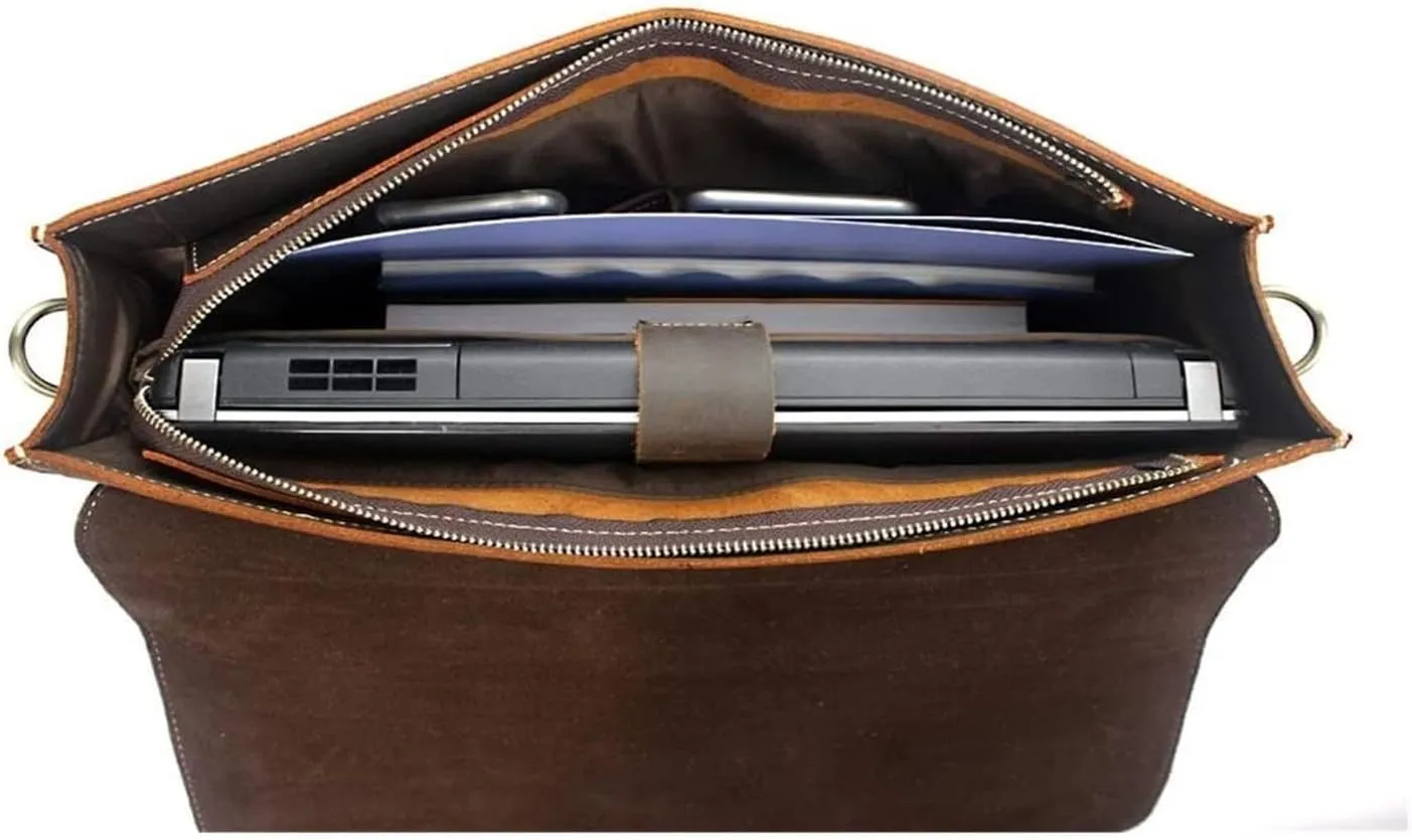 Classic Vintage Messenger Handbag, Leather Briefcase Large Satchel Shoulder Bag Vintage