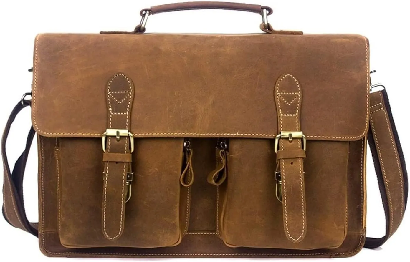 Classic Vintage Messenger Handbag, Leather Briefcase Large Satchel Shoulder Bag Vintage