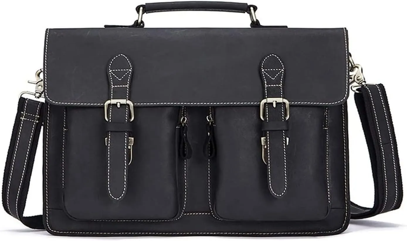 Classic Vintage Messenger Handbag, Leather Briefcase Large Satchel Shoulder Bag Vintage