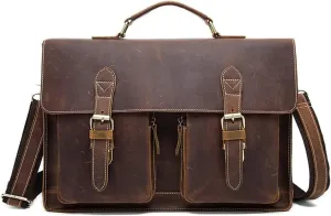 Classic Vintage Messenger Handbag, Leather Briefcase Large Satchel Shoulder Bag Vintage