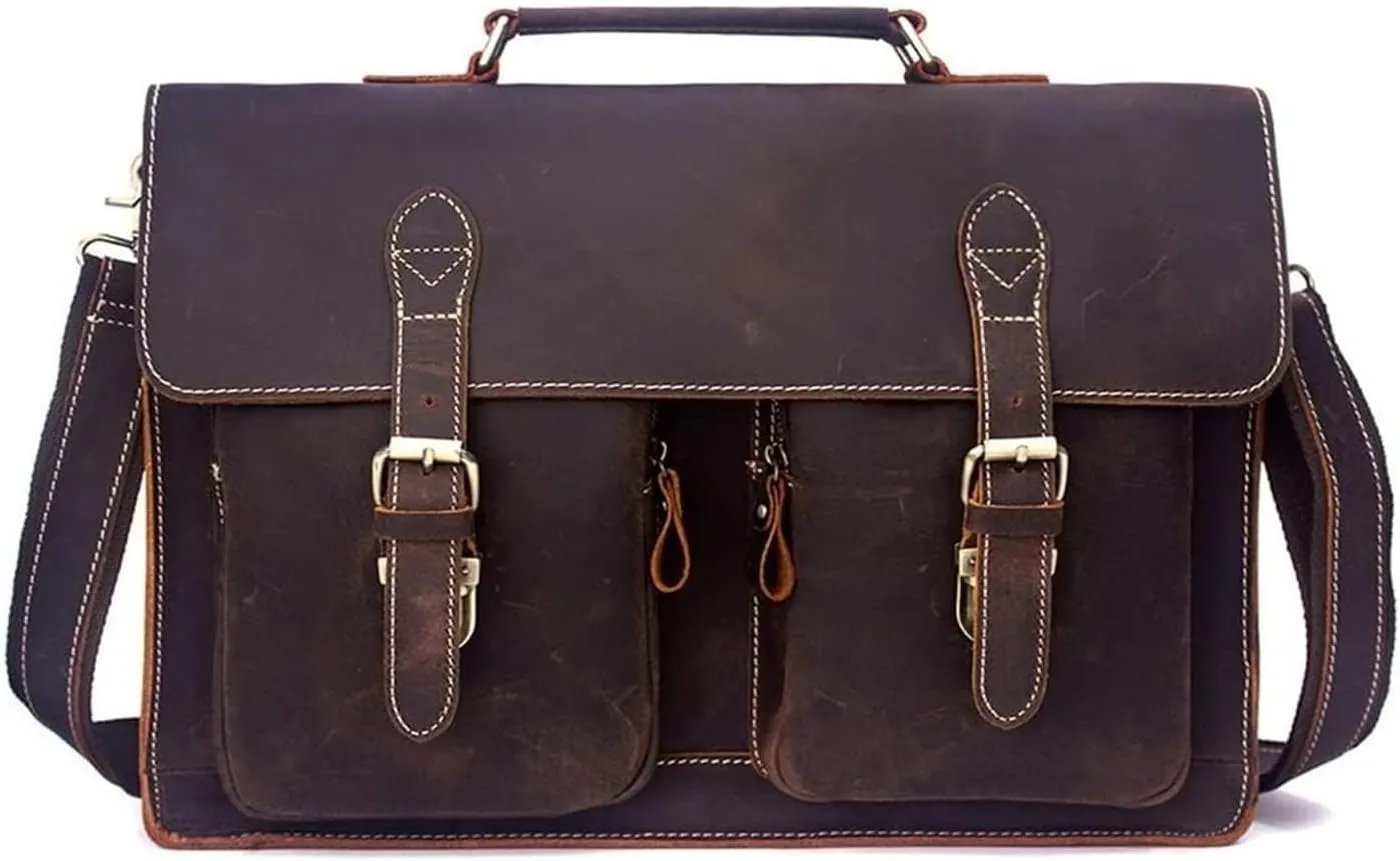 Classic Vintage Messenger Handbag, Leather Briefcase Large Satchel Shoulder Bag Vintage
