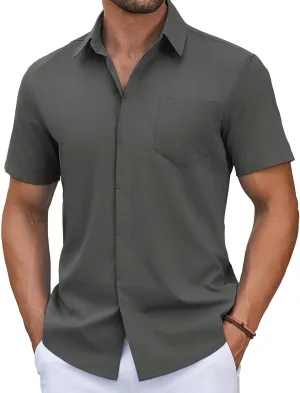 COOFANDY Mens Short Sleeve Button Down Shirt Casual Untucked Summer Shirt with Pocket