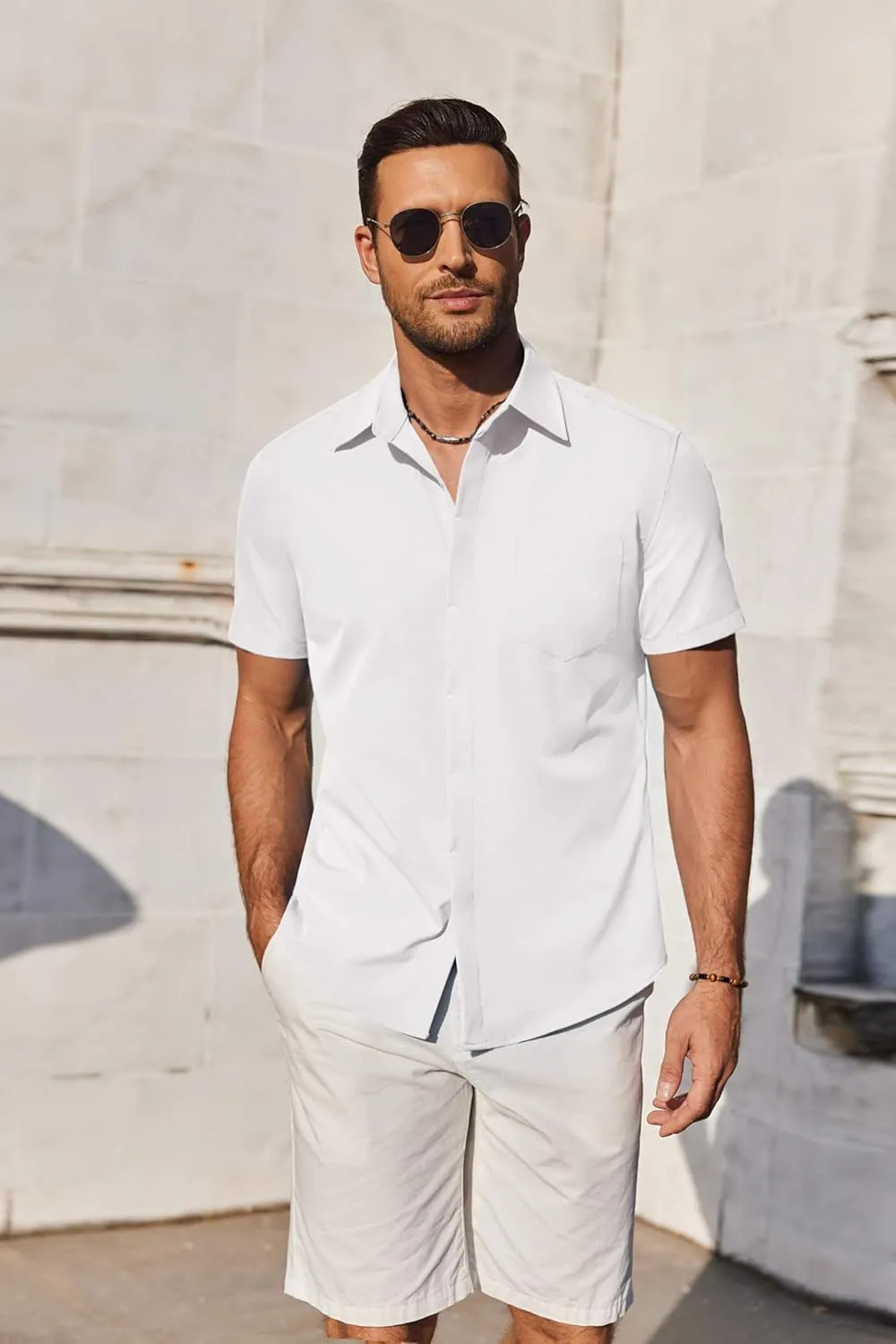 COOFANDY Mens Short Sleeve Button Down Shirt Casual Untucked Summer Shirt with Pocket