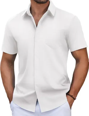 COOFANDY Mens Short Sleeve Button Down Shirt Casual Untucked Summer Shirt with Pocket