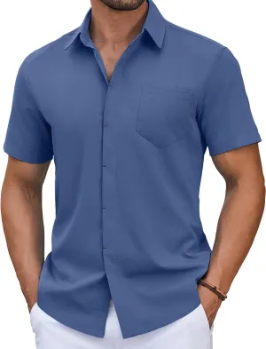 COOFANDY Mens Short Sleeve Button Down Shirt Casual Untucked Summer Shirt with Pocket