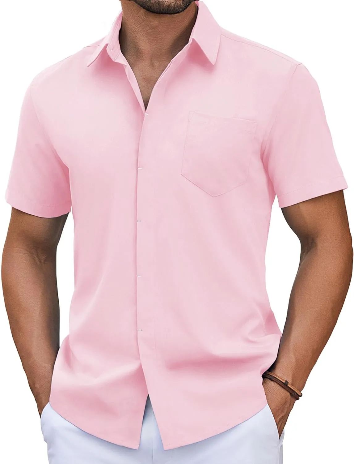 COOFANDY Mens Short Sleeve Button Down Shirt Casual Untucked Summer Shirt with Pocket
