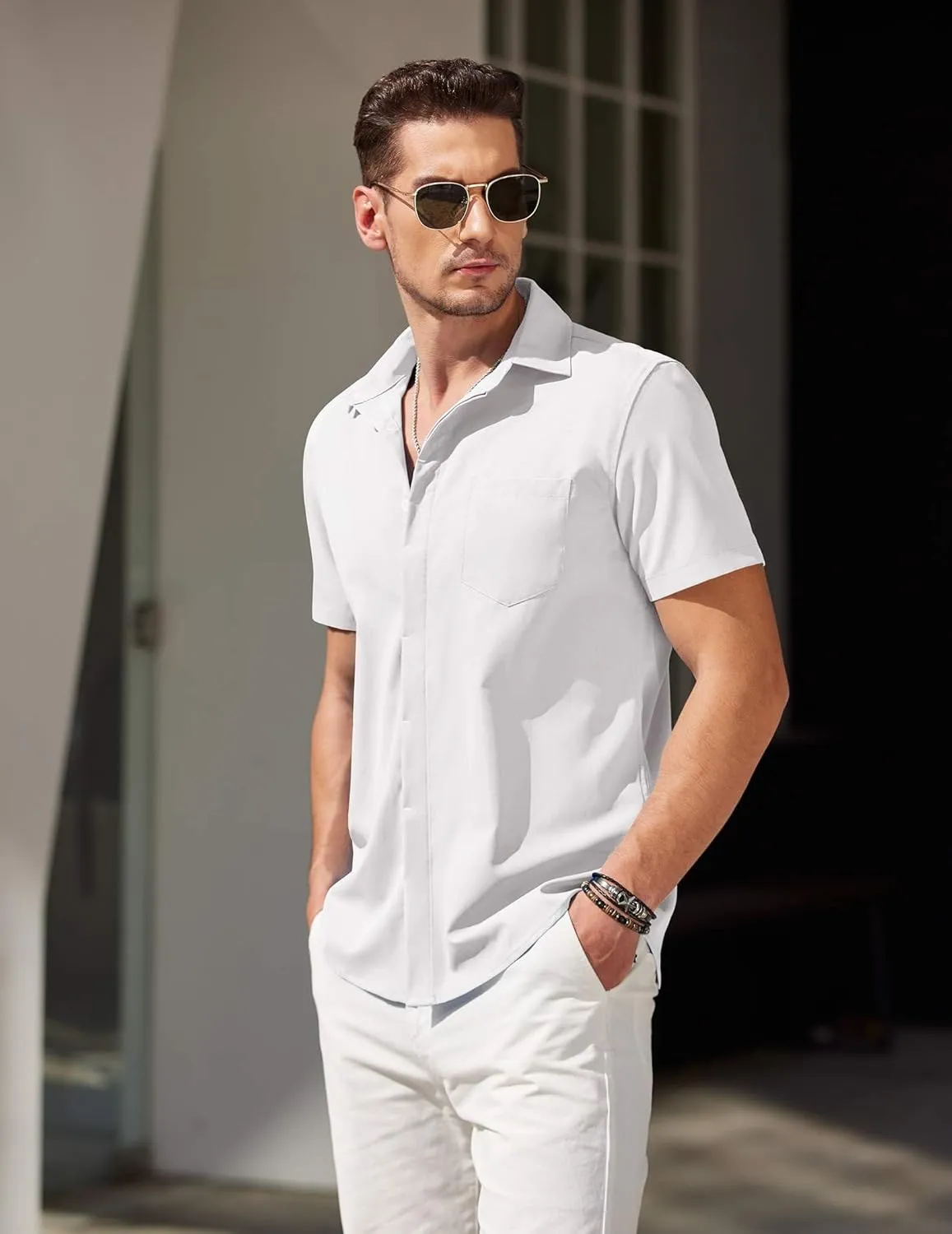 COOFANDY Mens Short Sleeve Button Down Shirt Casual Untucked Summer Shirt with Pocket