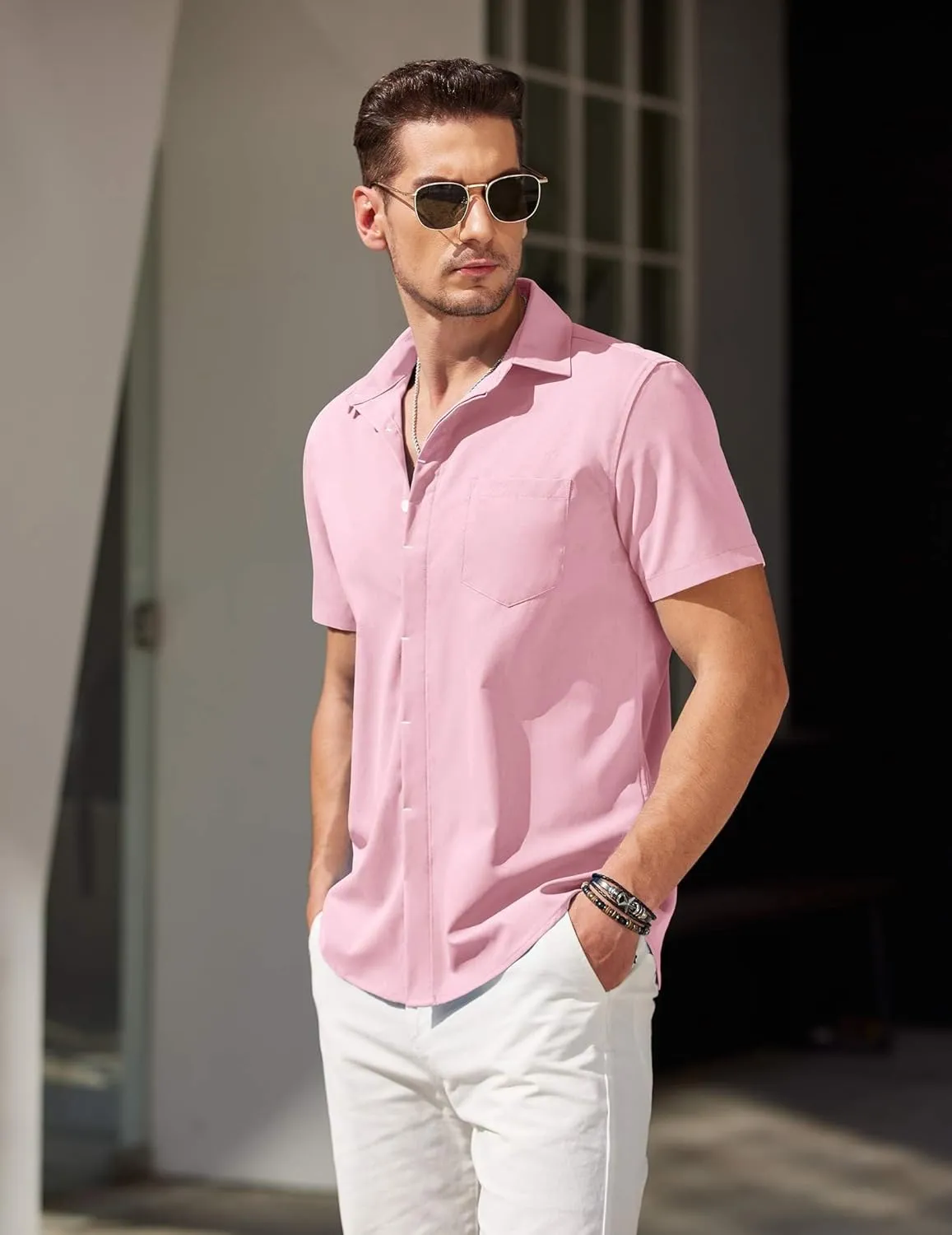 COOFANDY Mens Short Sleeve Button Down Shirt Casual Untucked Summer Shirt with Pocket