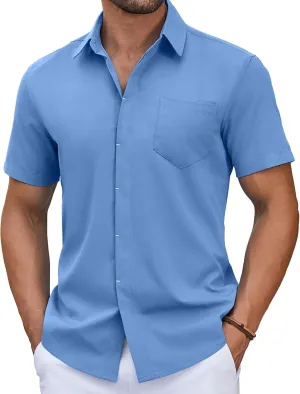 COOFANDY Mens Short Sleeve Button Down Shirt Casual Untucked Summer Shirt with Pocket