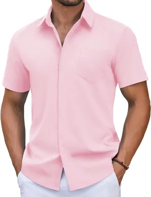COOFANDY Mens Short Sleeve Button Down Shirt Casual Untucked Summer Shirt with Pocket