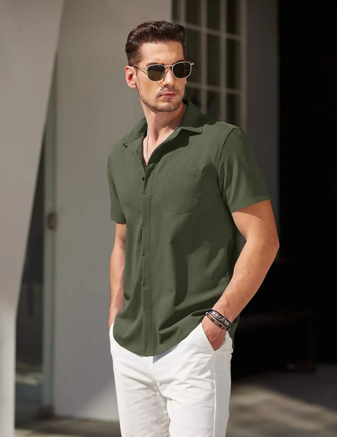 COOFANDY Mens Short Sleeve Button Down Shirt Casual Untucked Summer Shirt with Pocket