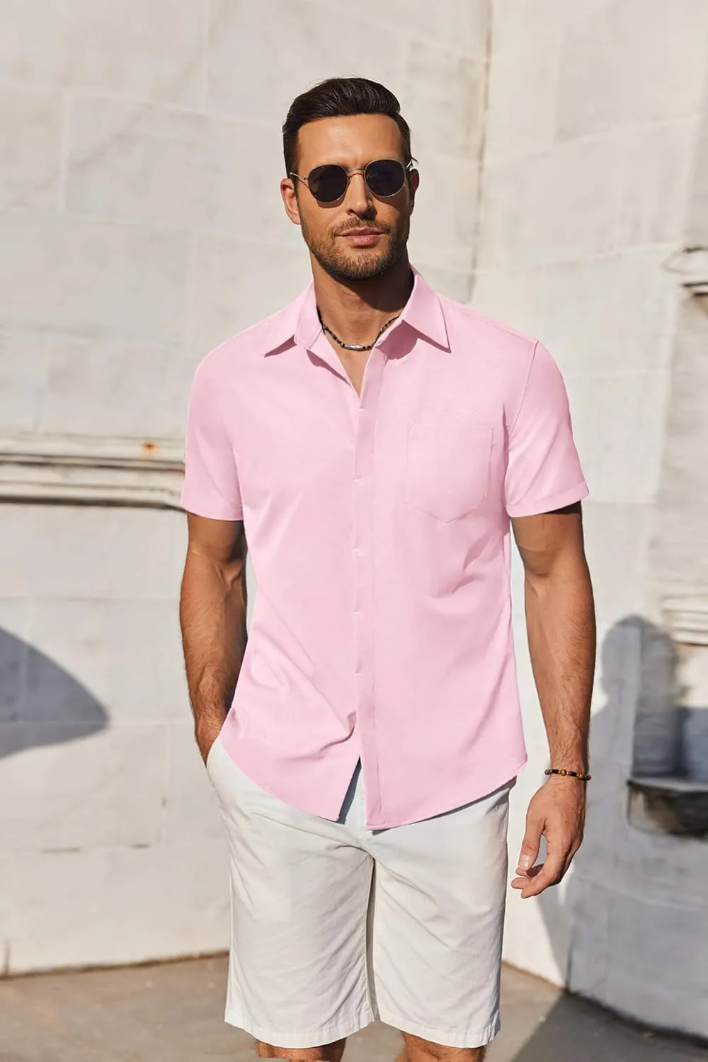 COOFANDY Mens Short Sleeve Button Down Shirt Casual Untucked Summer Shirt with Pocket