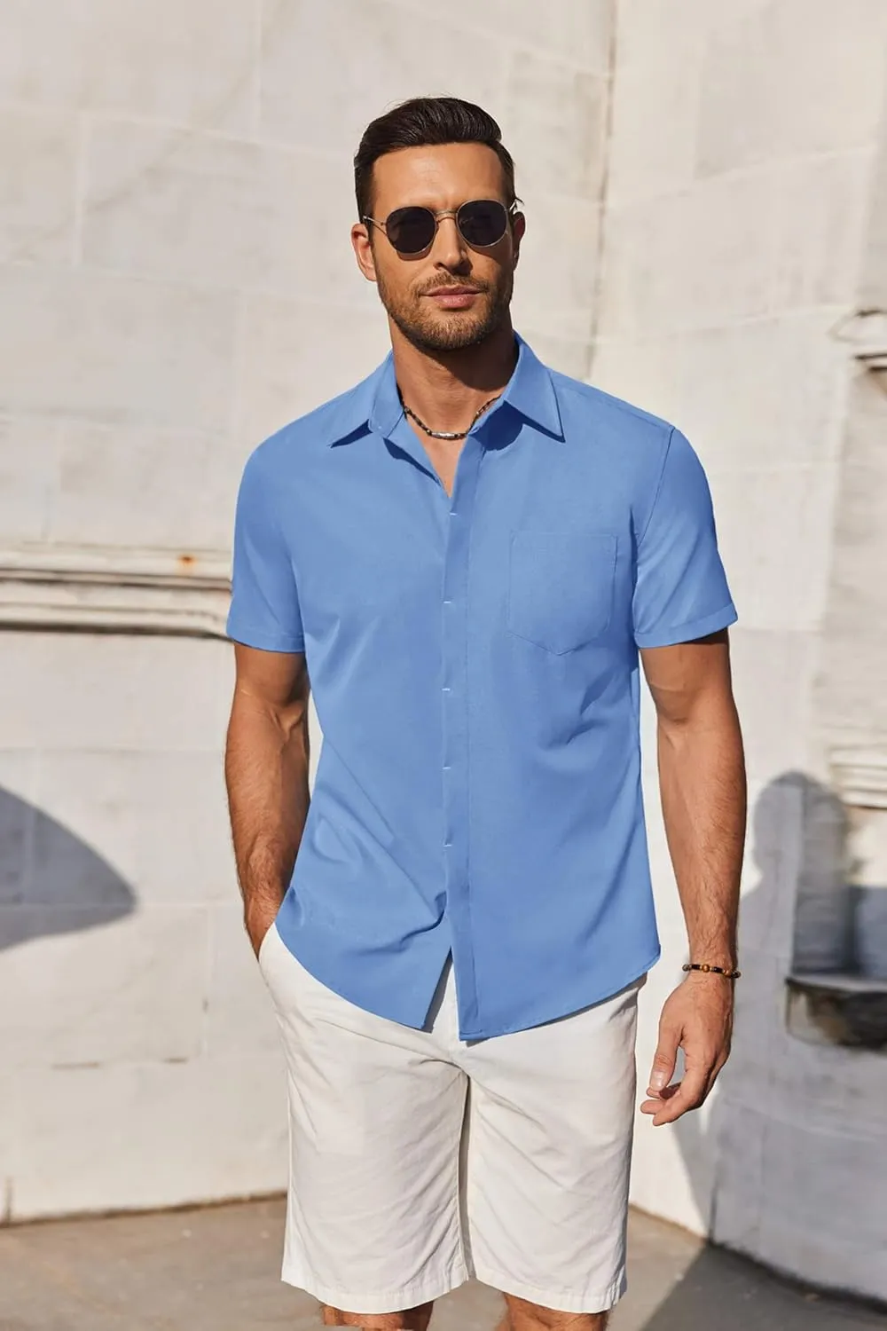 COOFANDY Mens Short Sleeve Button Down Shirt Casual Untucked Summer Shirt with Pocket