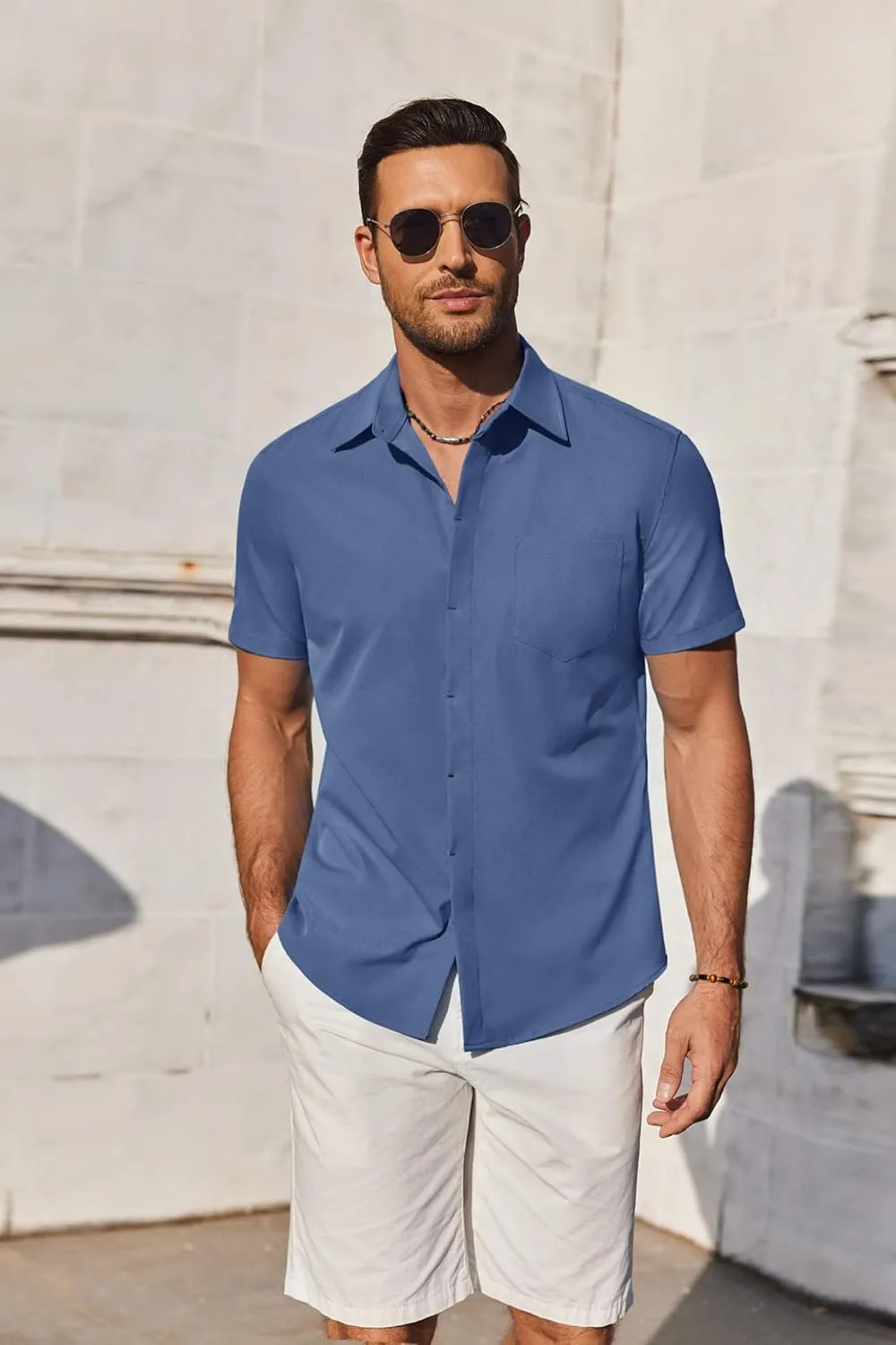 COOFANDY Mens Short Sleeve Button Down Shirt Casual Untucked Summer Shirt with Pocket