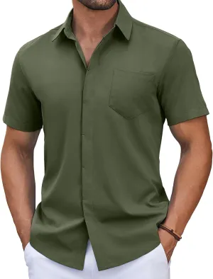 COOFANDY Mens Short Sleeve Button Down Shirt Casual Untucked Summer Shirt with Pocket