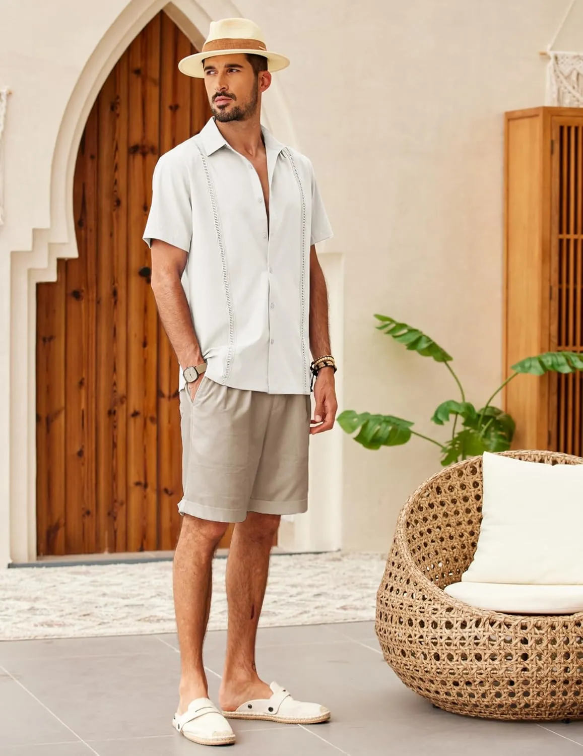 COOFANDY Mens Short Sleeve Cuban Guayabera Shirt Casual Summer Beach Button Down Shirts