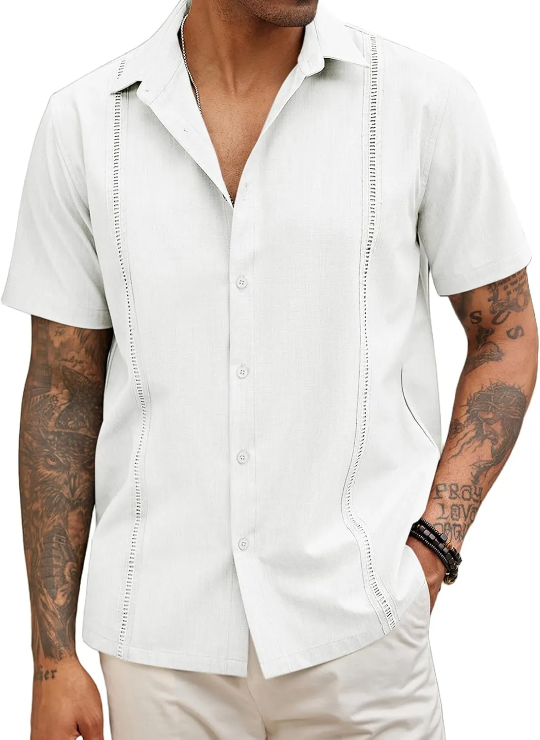 COOFANDY Mens Short Sleeve Cuban Guayabera Shirt Casual Summer Beach Button Down Shirts