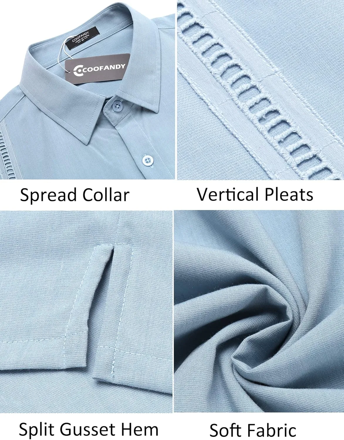 COOFANDY Mens Short Sleeve Cuban Guayabera Shirt Casual Summer Beach Button Down Shirts