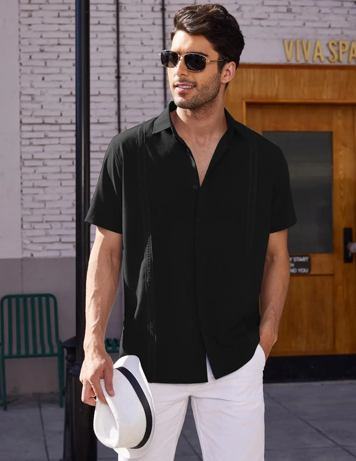 COOFANDY Mens Short Sleeve Cuban Guayabera Shirt Casual Summer Beach Button Down Shirts