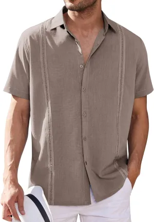COOFANDY Mens Short Sleeve Cuban Guayabera Shirt Casual Summer Beach Button Down Shirts
