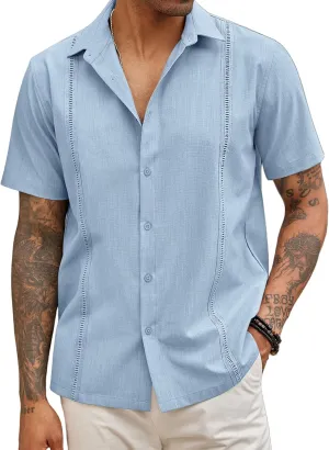 COOFANDY Mens Short Sleeve Cuban Guayabera Shirt Casual Summer Beach Button Down Shirts