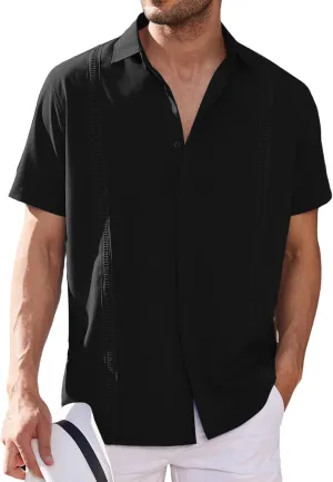 COOFANDY Mens Short Sleeve Cuban Guayabera Shirt Casual Summer Beach Button Down Shirts