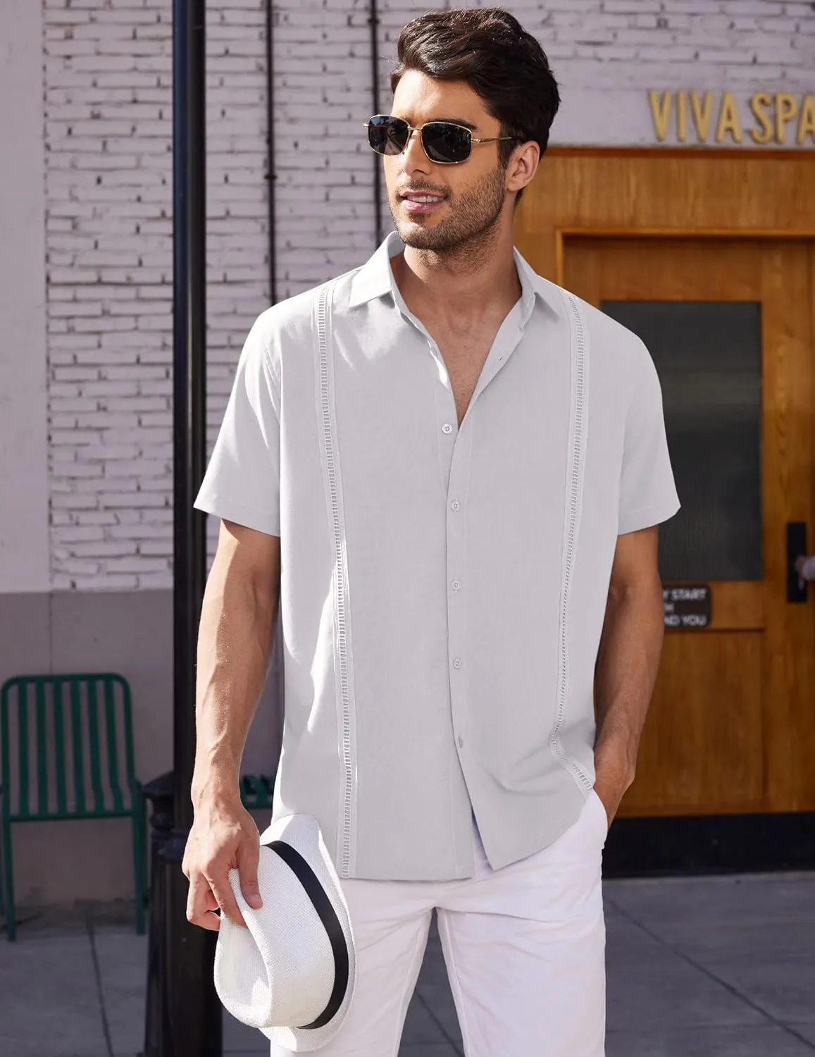 COOFANDY Mens Short Sleeve Cuban Guayabera Shirt Casual Summer Beach Button Down Shirts