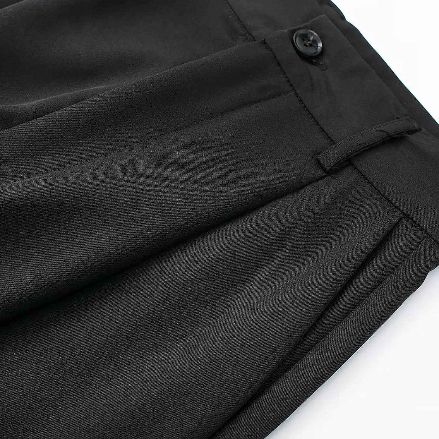 CORIRESHA Women's Casual Wide Leg Suit Pant Pleated Button High Waist Trousers with Pockets