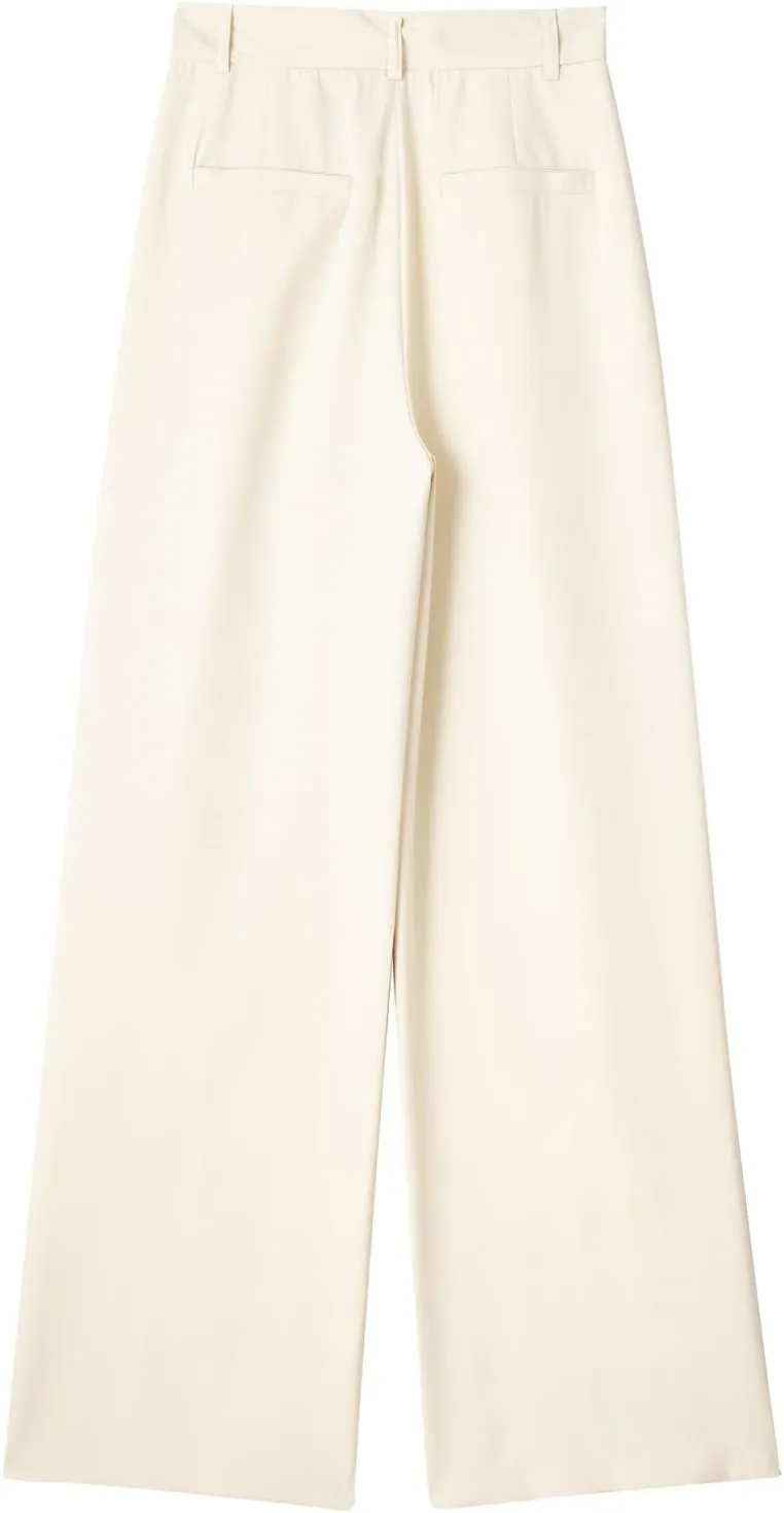 CORIRESHA Women's Casual Wide Leg Suit Pant Pleated Button High Waist Trousers with Pockets