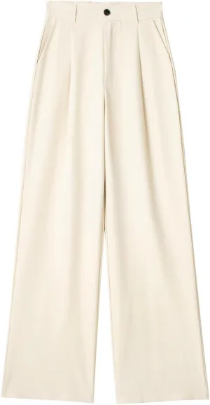 CORIRESHA Women's Casual Wide Leg Suit Pant Pleated Button High Waist Trousers with Pockets