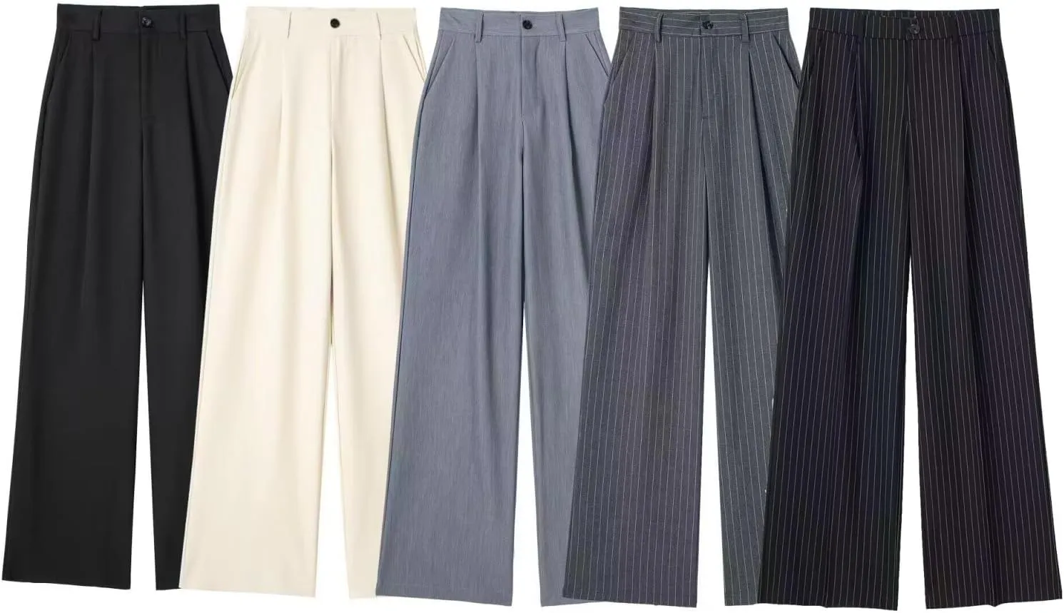 CORIRESHA Women's Casual Wide Leg Suit Pant Pleated Button High Waist Trousers with Pockets