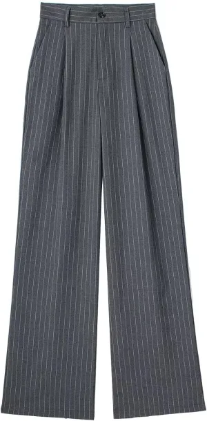 CORIRESHA Women's Casual Wide Leg Suit Pant Pleated Button High Waist Trousers with Pockets