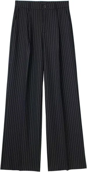 CORIRESHA Women's Casual Wide Leg Suit Pant Pleated Button High Waist Trousers with Pockets