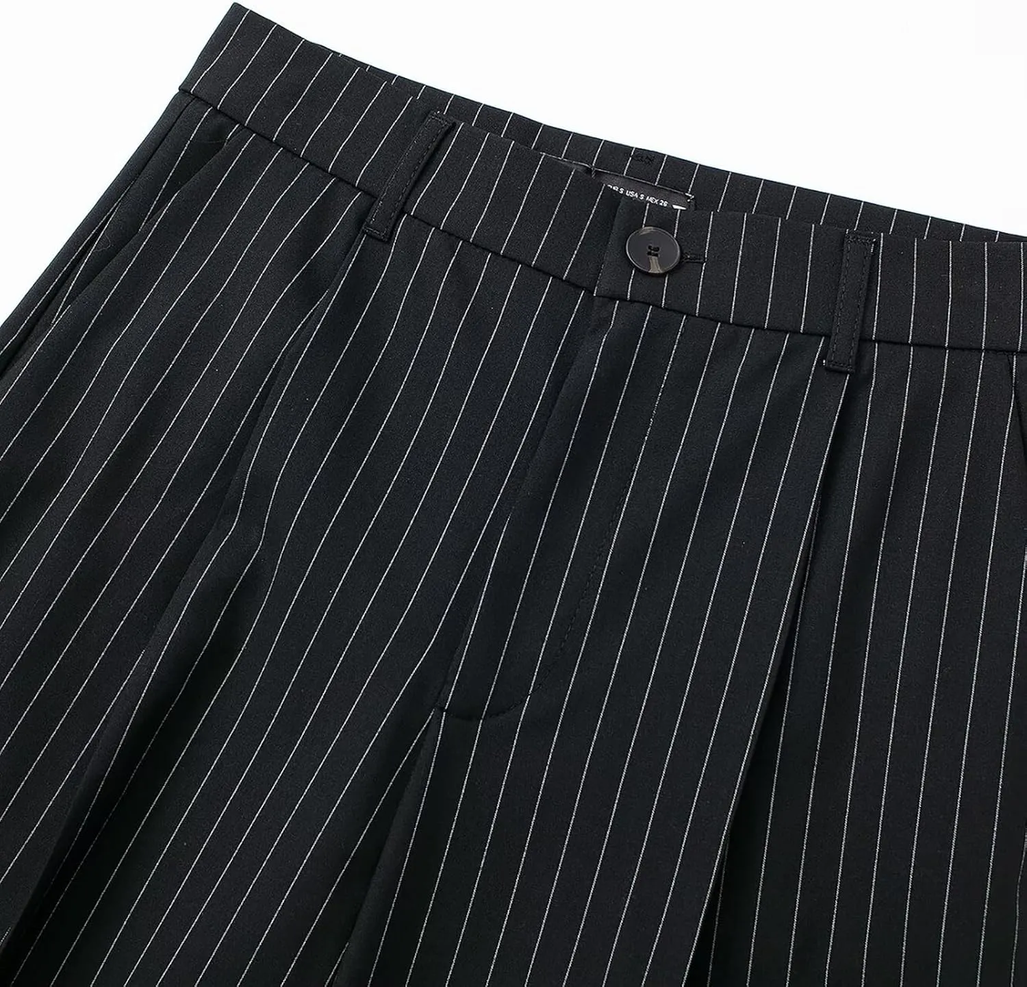 CORIRESHA Women's Casual Wide Leg Suit Pant Pleated Button High Waist Trousers with Pockets