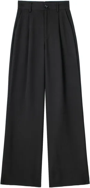 CORIRESHA Women's Casual Wide Leg Suit Pant Pleated Button High Waist Trousers with Pockets