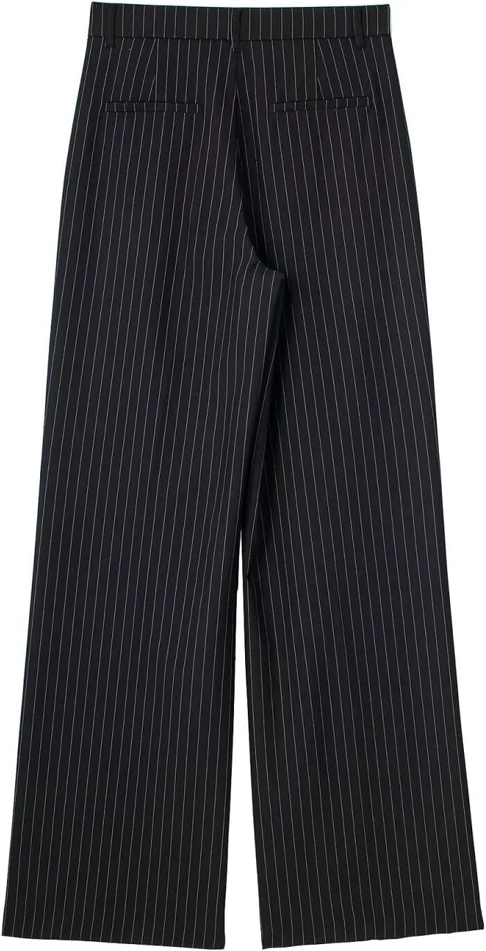CORIRESHA Women's Casual Wide Leg Suit Pant Pleated Button High Waist Trousers with Pockets