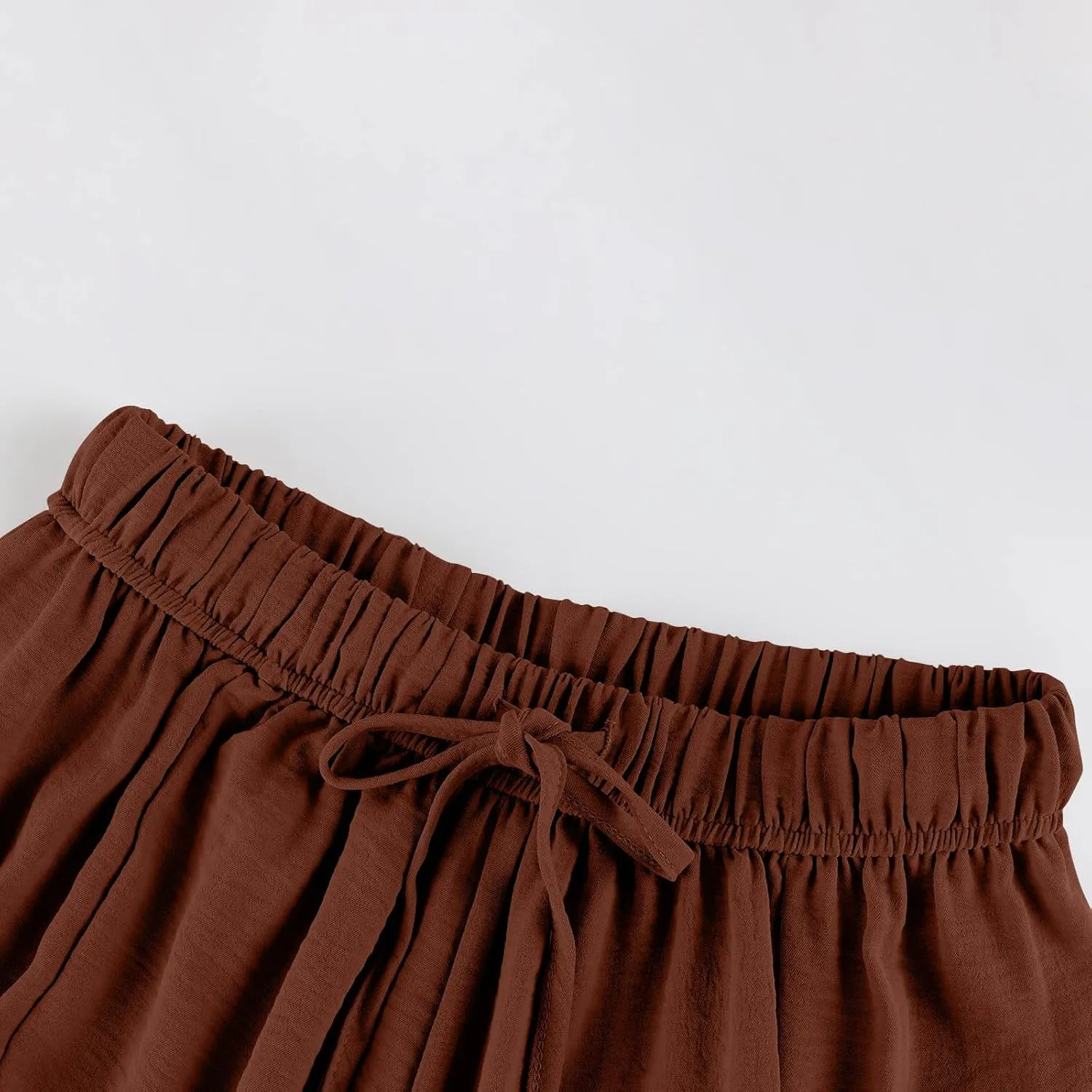 Cotton Linen Pants for Women Summer Drawstring High Waisted Flowy Wide Leg Pants Casual Multi-Pocket Solid Outfit 2025