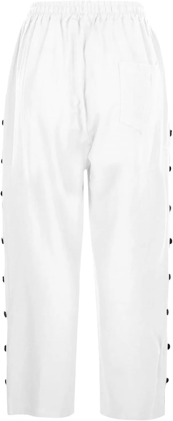 Cotton Linen Pants Women Cotton Linen Elastic Seven Pants Beach Casual Pants Linen Casual Elastic Waist Comfy Trousers