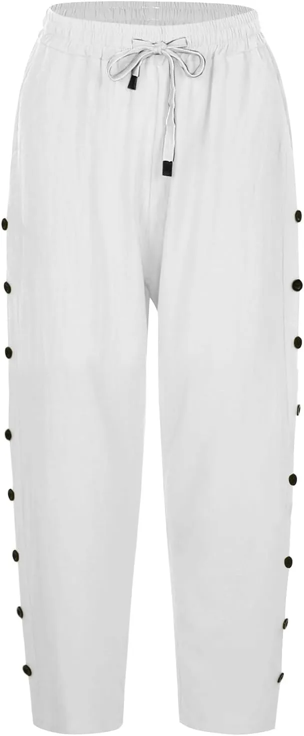 Cotton Linen Pants Women Cotton Linen Elastic Seven Pants Beach Casual Pants Linen Casual Elastic Waist Comfy Trousers