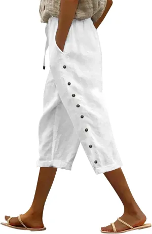 Cotton Linen Pants Women Cotton Linen Elastic Seven Pants Beach Casual Pants Linen Casual Elastic Waist Comfy Trousers