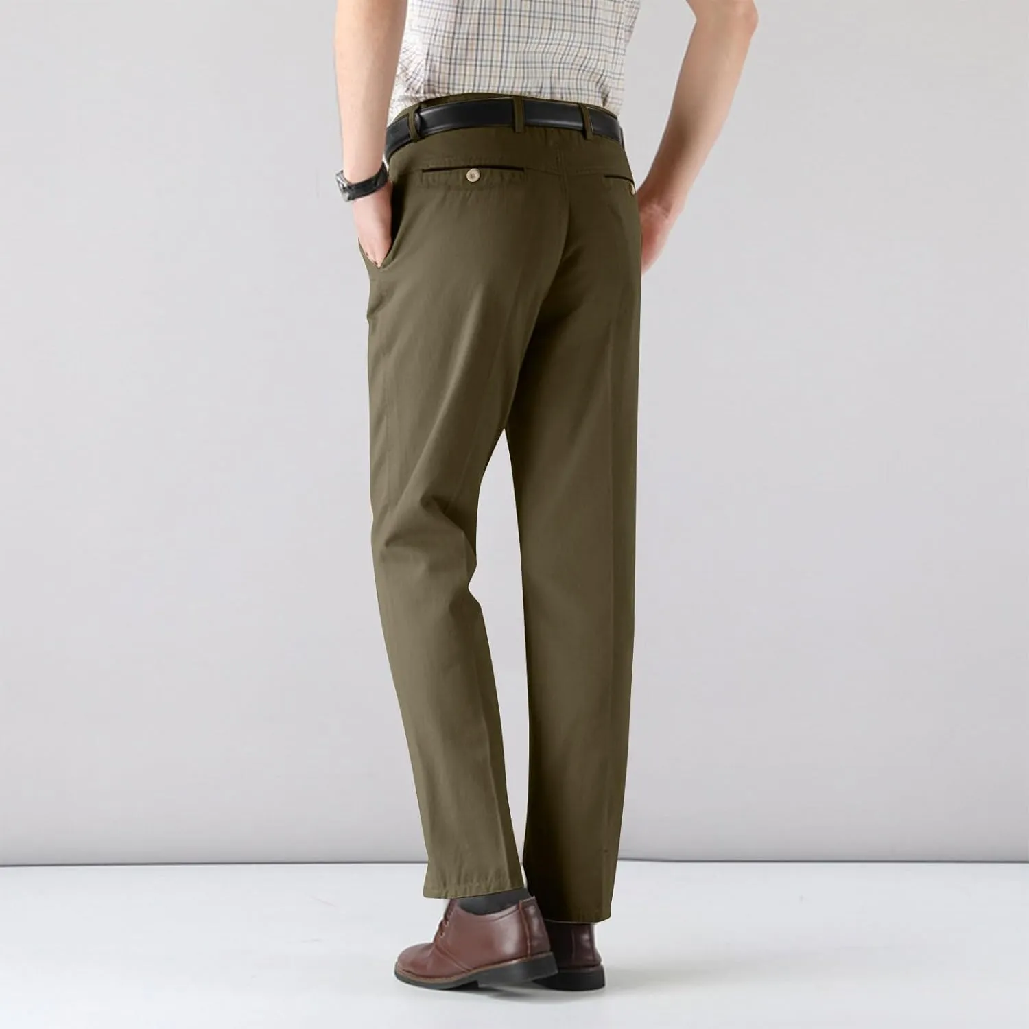 Cotton Mens Chinos Pants with Belt Slim Fit Casual Work Pants for Men with Pockets for Office and Daily Wear Slacks