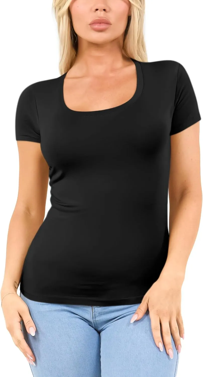 Cotton Tshirts for Women Short Sleeve Tshirt Basic Tees Plain T Shirt Womens Casual Tops Tee Undershirt Pack 1-4