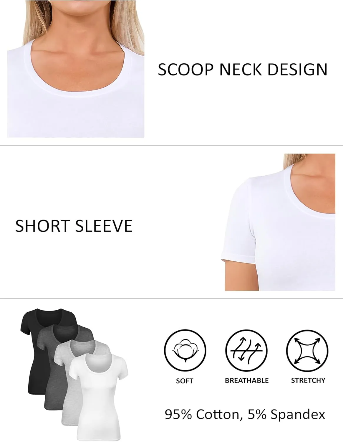 Cotton Tshirts for Women Short Sleeve Tshirt Basic Tees Plain T Shirt Womens Casual Tops Tee Undershirt Pack 1-4
