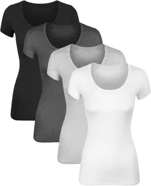 Cotton Tshirts for Women Short Sleeve Tshirt Basic Tees Plain T Shirt Womens Casual Tops Tee Undershirt Pack 1-4