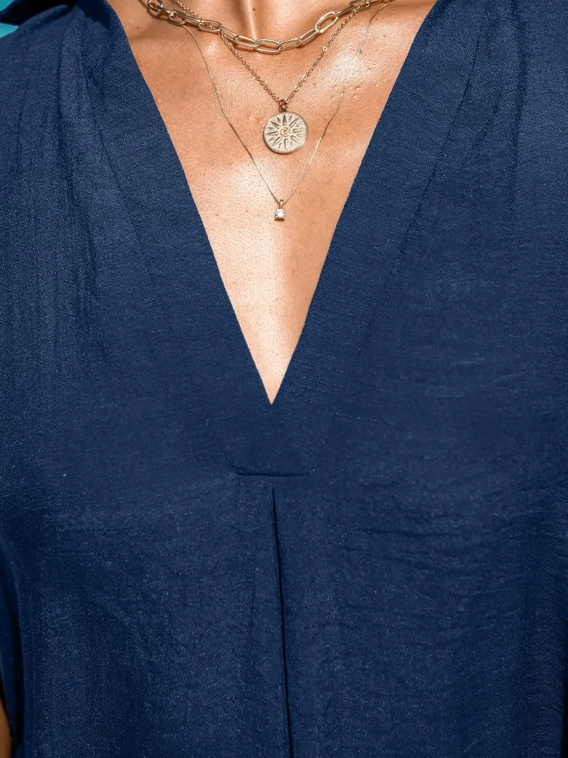 CUPSHE Women Basic Collar Cover-Up Dress V Neck Shirts Casual Summer Sleeveless Solid Cover Up Tops