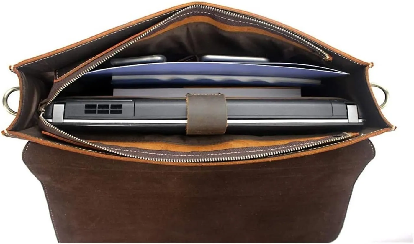 DHAEY Classic Vintage Messenger Handbag, Leather Briefcase Large Satchel Shoulder Bag Vintage